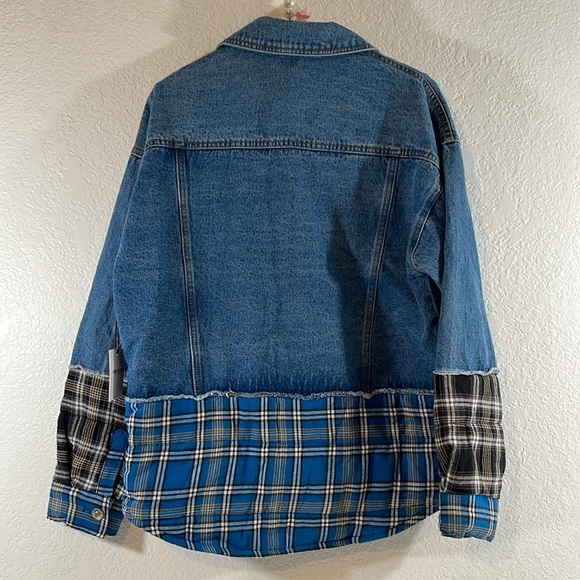 FOREVER 21 Denim Plaid Casual Jean Jacket Button Front & Chest Pockets Sz. S NEW - Picture 5 of 9